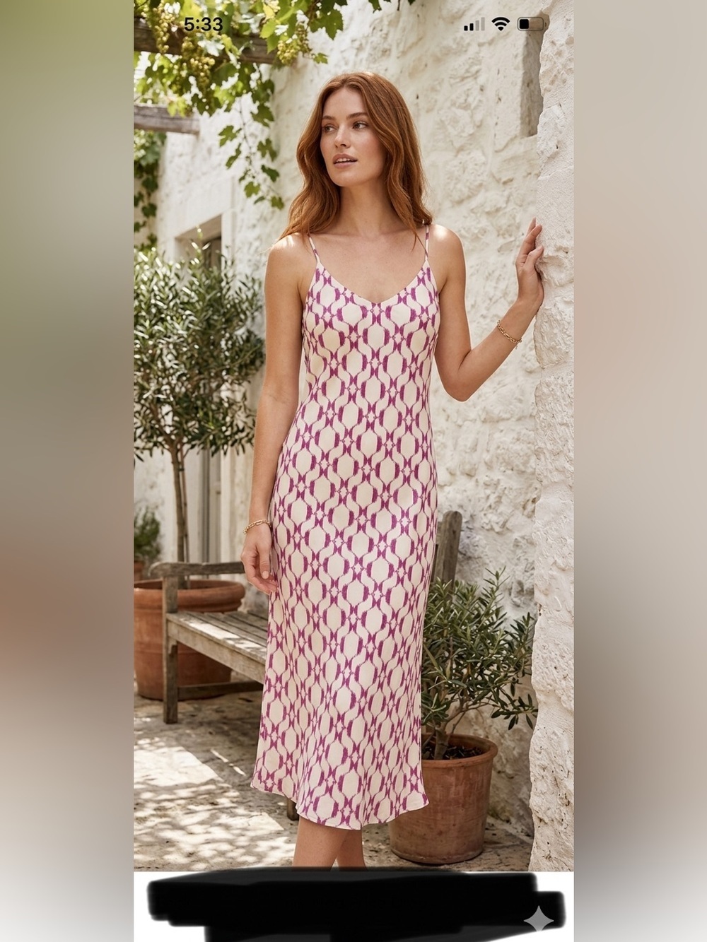 ROBERT GRAHAM Kaia Silk Cami Slip. Patterned Midi Dress (100)